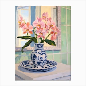 A Vase With Orchid, Flower Bouquet 4 Canvas Print