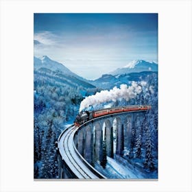 Advertising Poster Featuring A Cutout Steam Train Traversing A Serpentine Viaduct Above A Picturesqu 5 Canvas Print