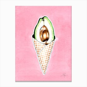 Summer Watercolor Dessert Avocado Ice Cream Food Illustration Canvas Print