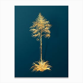Vintage Giant Cabuya Botanical in Gold on Teal Blue n.0064 Canvas Print
