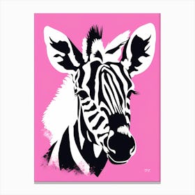 Flat Buho Art Plains Zebra On Solid pin Background, modern animal art, 1 Canvas Print