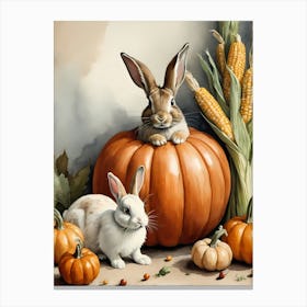 Painting Of A Cute Bunny With A Pumpkins (59) Canvas Print