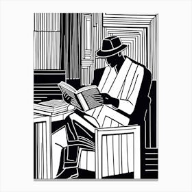 Lion cut inspired Black and white Stylized portrait of a Person reading a book, reading art, book worm, Reader 184 Canvas Print