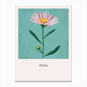 Asters 1 Square Flower Illustration Poster Canvas Print