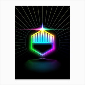 Neon Geometric Glyph in Candy Blue and Pink with Rainbow Sparkle on Black n.0329 Canvas Print