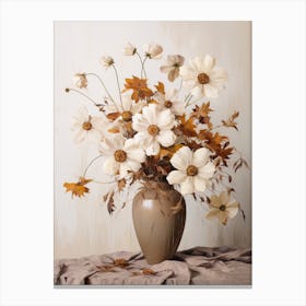 Cosmos, Autumn Fall Flowers Sitting In A White Vase, Farmhouse Style 2 Canvas Print