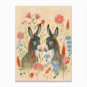 Folksy Floral Animal Drawing Donkey 2 Canvas Print