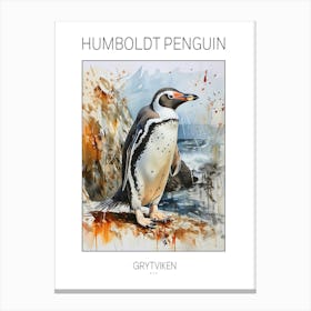 Humboldt Penguin Grytviken Watercolour Painting 2 Poster Canvas Print