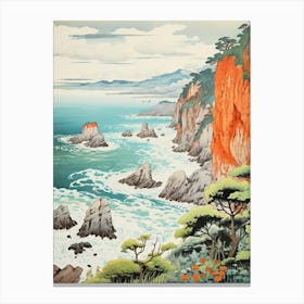 Tojinbo Cliffs In Fukui, Ukiyo E Drawing 1 Canvas Print