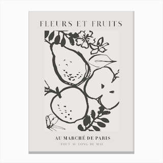 Fruit And Flower Market Black & White Canvas Print