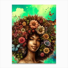 Afro, afro woman, thick, kinky, butterflies, flowers, melanated, Melanin, hair , African woman Canvas Print