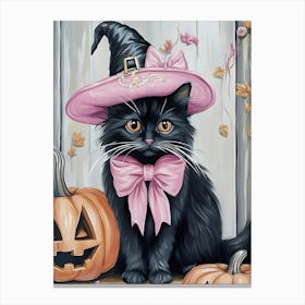 Black Cat In Witch Hat 1 Canvas Print