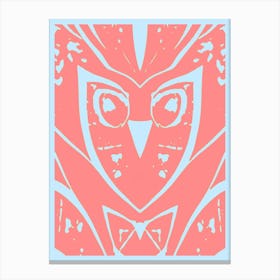 Abstract Owl Salmon Pink And Pastel Blue  Canvas Print