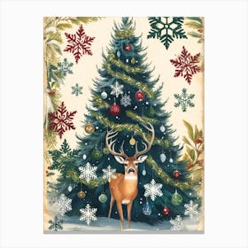 Christmas Tree With Deer Canvas Print