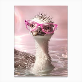 Ostrich In Pink Glasses Canvas Print
