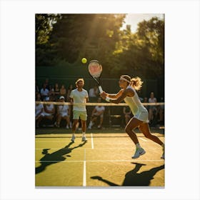 Tennis Match Captured In Natural Light Dynamic Action Shot Players Poised Mid Strike Sun Casting Canvas Print