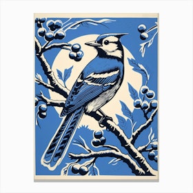 Vintage Bird Linocut Blue Jay 3 Canvas Print