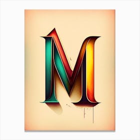 M, Letter, Alphabet Retro Drawing 4 Canvas Print