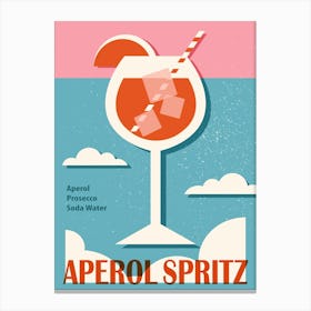 Aperol Spritz recipe poster, Cocktail art, Alcohol poster, Retro 70s Canvas Print