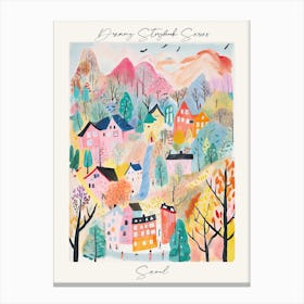 Poster Of Seoul, Dreamy Storybook Illustration 1 Canvas Print