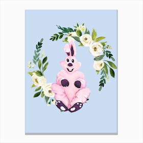 Pink Bunny And Flower Wreath Canvas Print