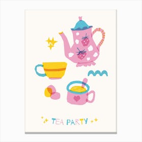 Colorful Tea Party Risograph Canvas Print