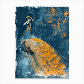 Vintage Orange & Blue Peacock In The Wild 4 Canvas Print