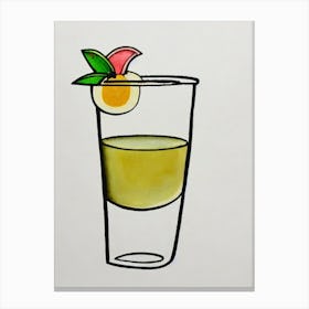 Sour Apple MCocktail Poster artini Minimal Line Drawing With Watercolour Cocktail Poster Canvas Print