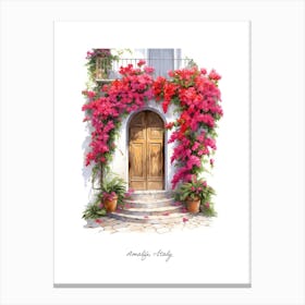 Amalfi, Italy   Mediterranean Doors Watercolour Painting 5 Poster Canvas Print