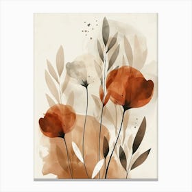 Flowers In Beige, Brown And White Tones, Using Simple Shapes In A Minimalist And Elegant 9 Canvas Print