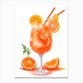 Aperol With Ice And Orange Watercolor Vertical Composition Canvas Print