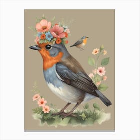 Bird With Flowers 1 Canvas Print