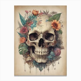Floral Skull Vintage Painting (39) Canvas Print