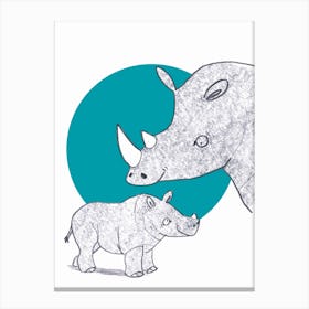 Rhino And Baby Canvas Print