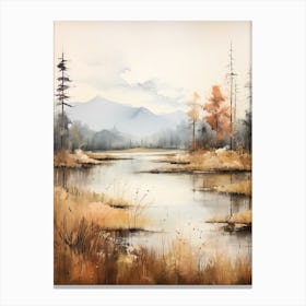 Lake In The Woods In Autumn, Painting 30 Canvas Print