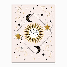 Smiling Sun And Celestial Elements Canvas Print
