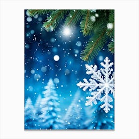 Closeup Of A Single Luminescent Snowflake Catch The Glimmer Of A Quarter Moon Resting On A Coniferou (7) Canvas Print