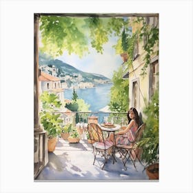 At A Cafe In Kotor Montenegro Watercolour Canvas Print
