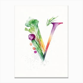 V  Vegetable Soup, Letter, Alphabet Minimalist Watercolour 1 Canvas Print