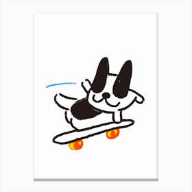 Funny Dog On A Skateboard Canvas Print