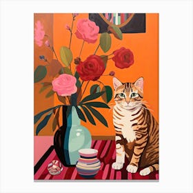 Rose Flower Vase And A Cat, A Painting In The Style Of Matisse 2 Canvas Print