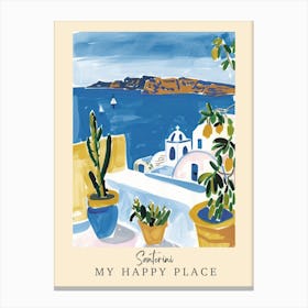 My Happy Place Santorini 2 Travel Poster Canvas Print