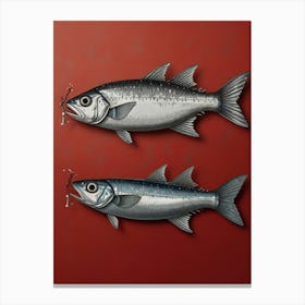 Two Fish On A Red Background 1 Canvas Print