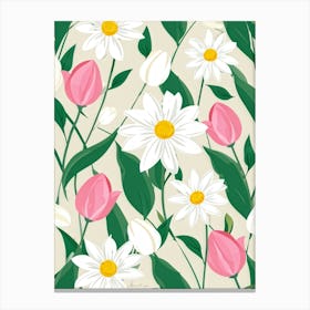 Bouquet Of Spring Flowers Including Tulips White Roses And Daisies Set Against A Botanical Garden (4) Canvas Print