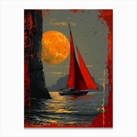 Red Sailboat On The Sea Canvas Print