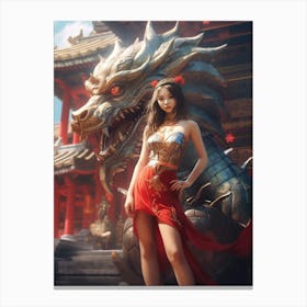 Chinese Girl With Dragon 14 Canvas Print