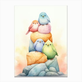 Colorful Birds On Rocks Canvas Print