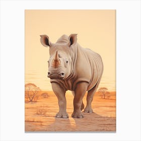 Vintage Illustration Of A Rhino Walking Through The Desert 1 Canvas Print