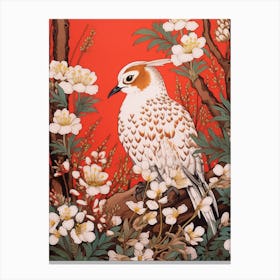 Lily Of The Valley And Bird Vintage Japanese Botanical Canvas Print