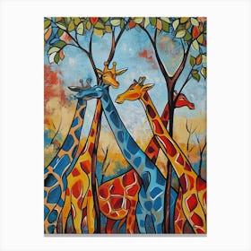Abstract Giraffe Herd Under The Trees 8 Canvas Print